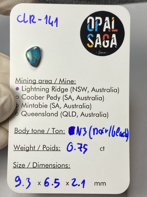 Opale noire australienne de Lightning Ridge de 0.75 ct (cLR-141) – Image 2