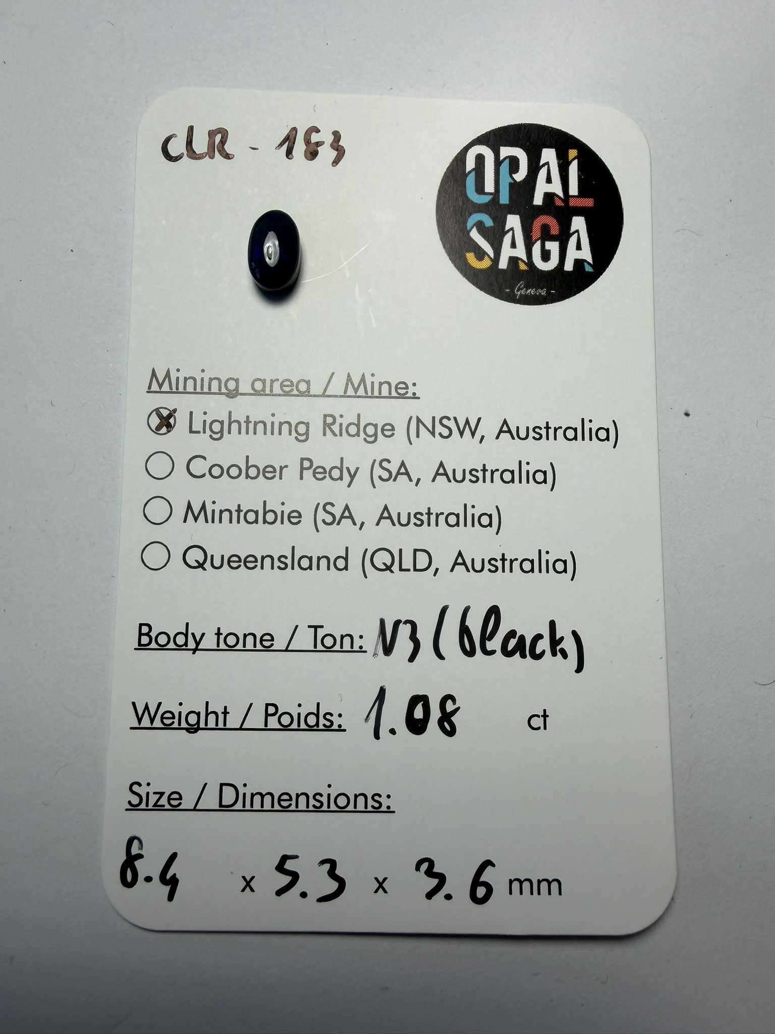 Opale noire australienne de Lightning Ridge de 1.08 ct (cLR-183) – Image 3