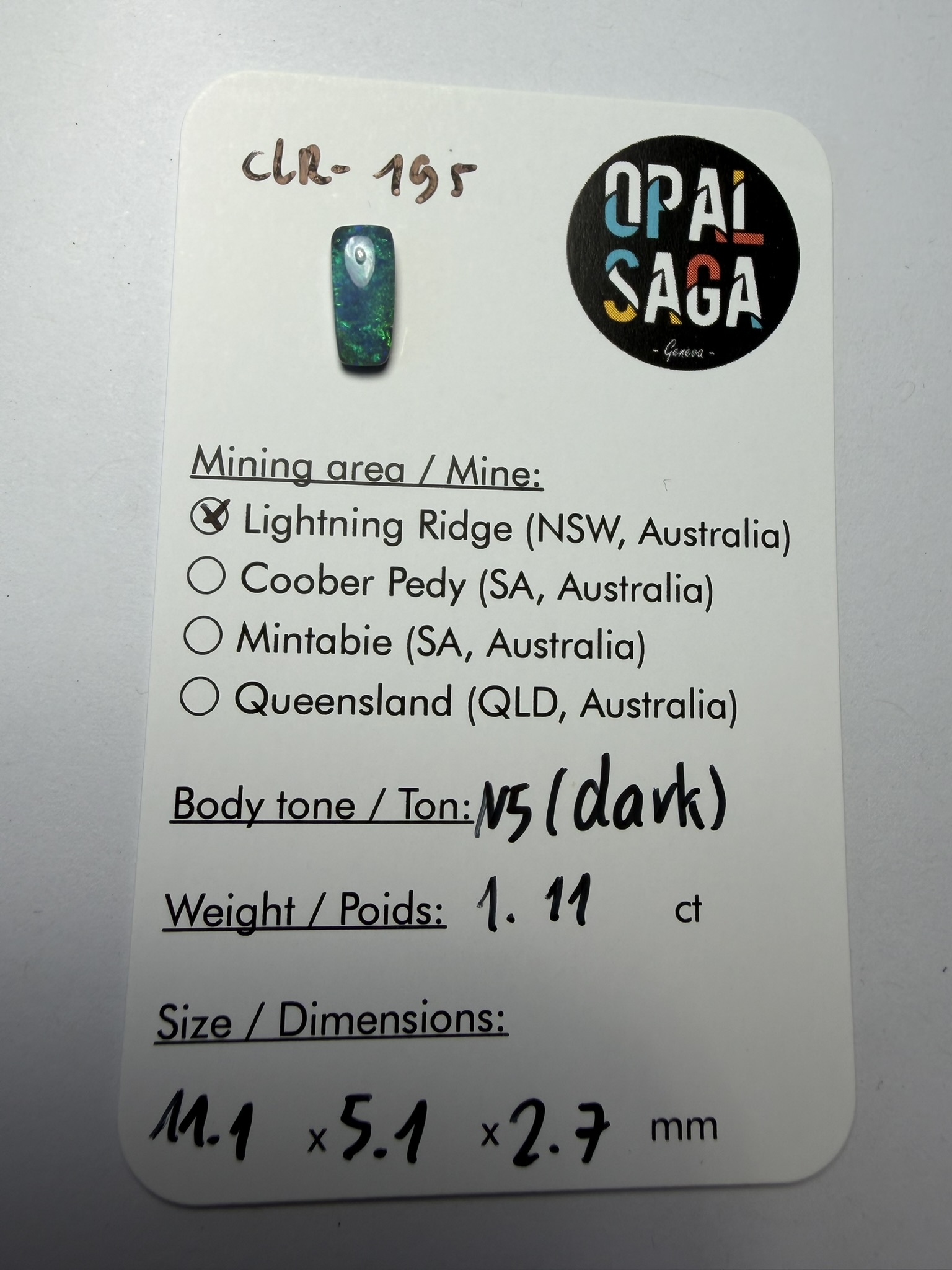Opale foncée australienne de Lightning Ridge de 1.11 ct (cLR-195) – Image 4