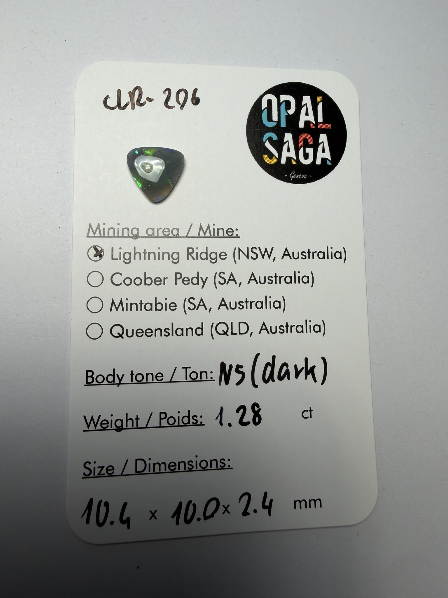 Opale foncée australienne de Lightning Ridge de 1.28 ct (cLR-206) – Image 3