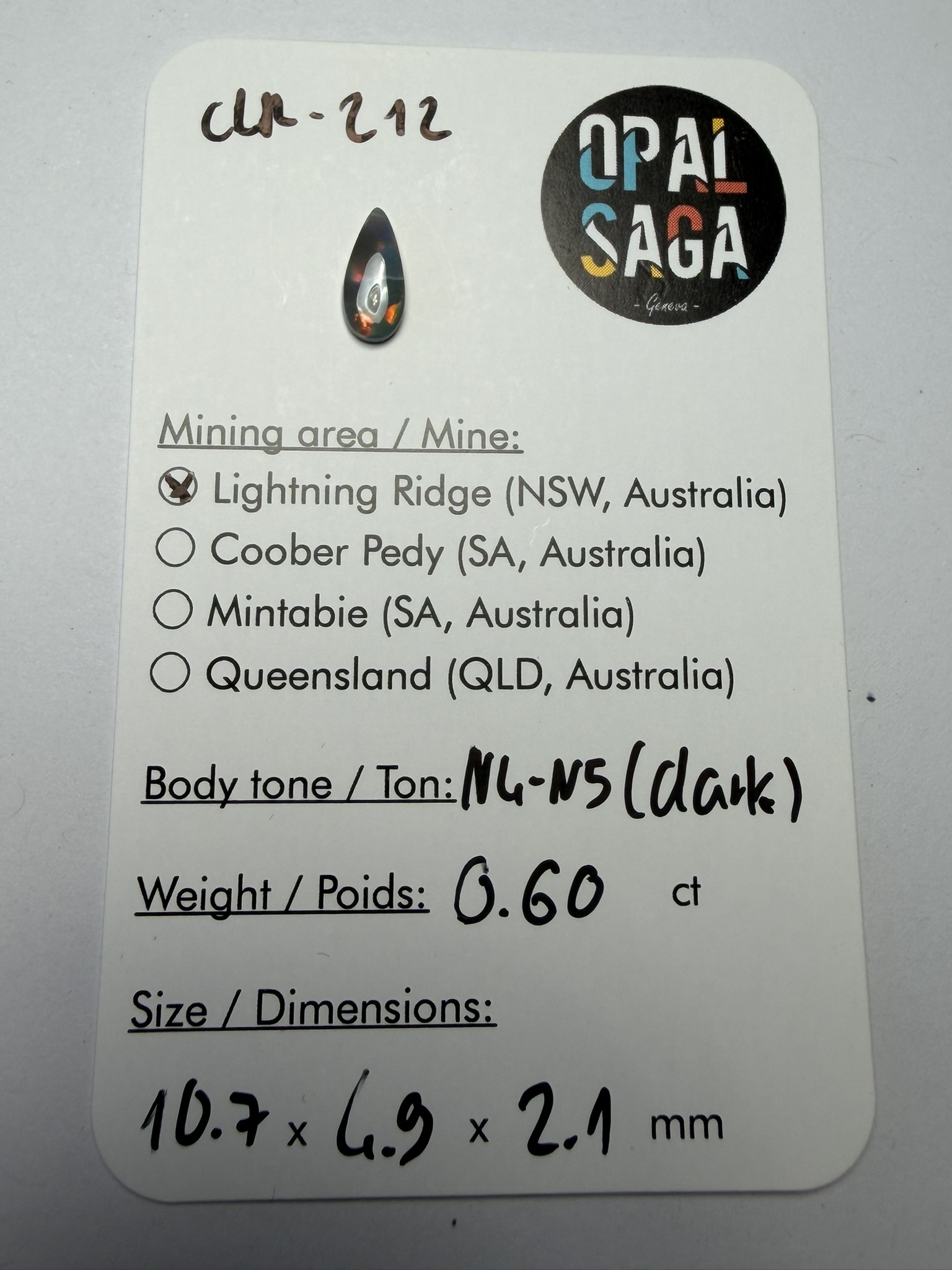 Opale foncée australienne de Lightning Ridge de 0.60 ct (cLR-212) – Image 4