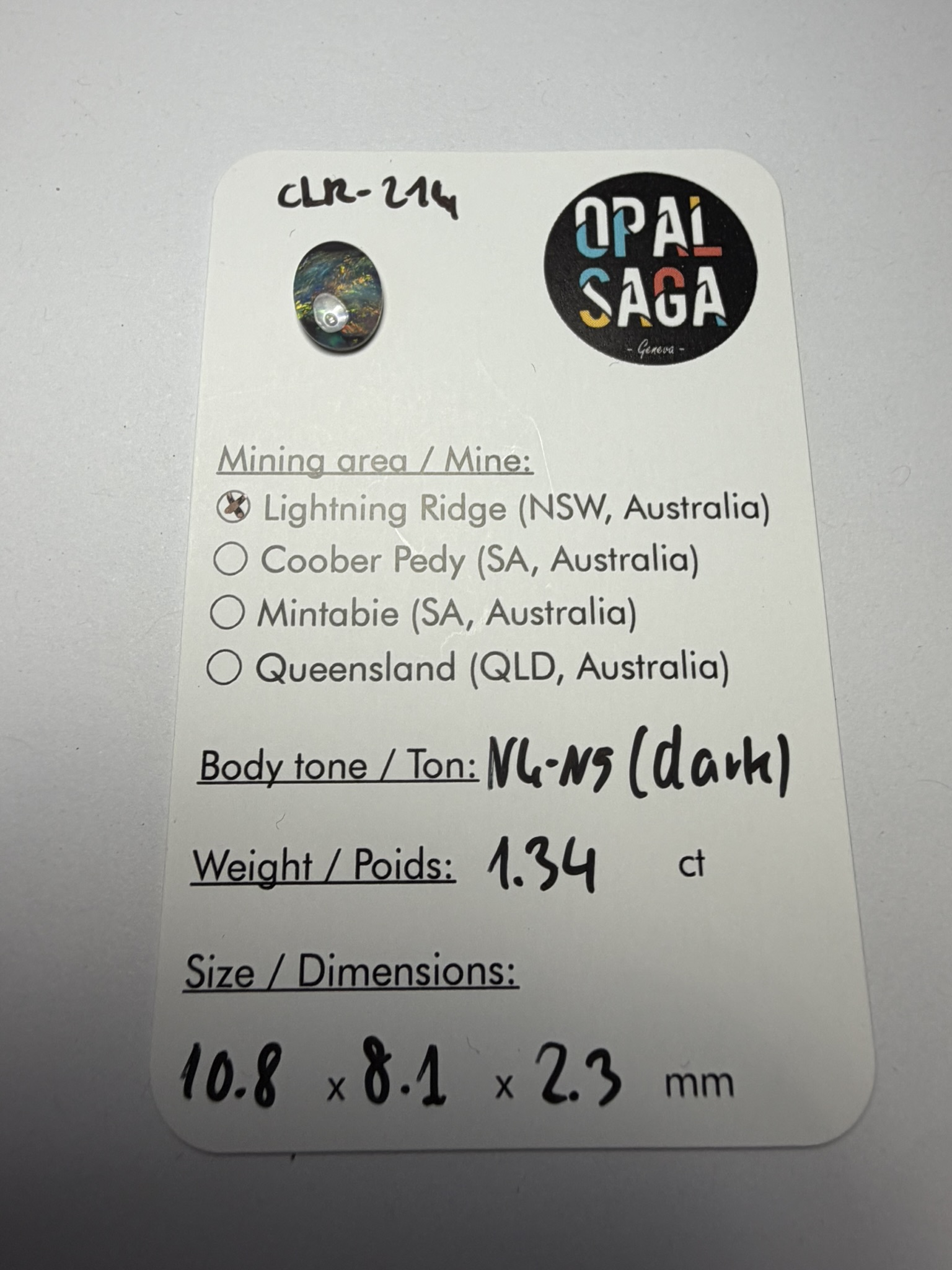 Opale foncée australienne de Lightning Ridge de 1.34 ct (cLR-214) – Image 3