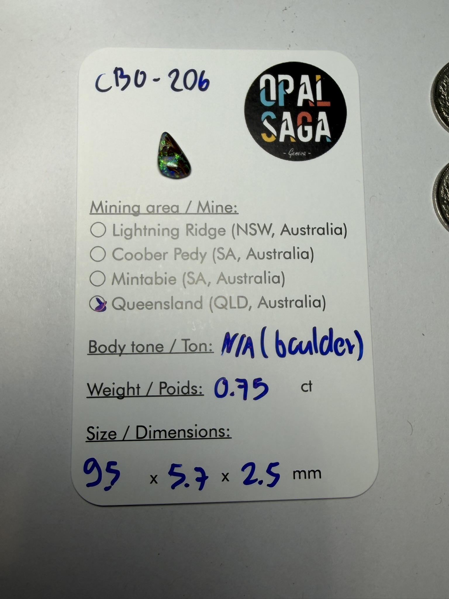 Opale boulder australienne de 0.75 ct (CBO-206) – Image 6