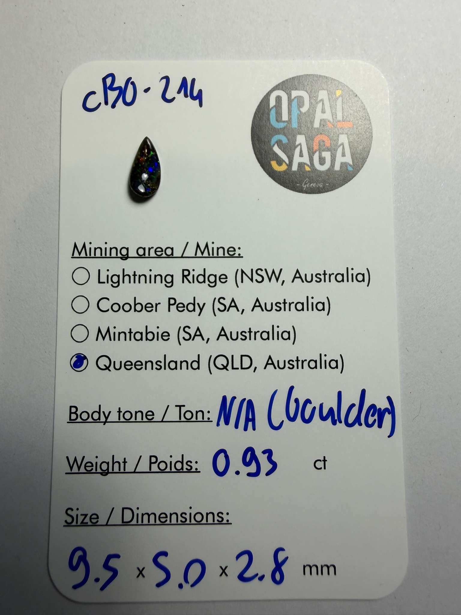 Opale boulder australienne de 0.93 ct (CBO-214) – Image 3