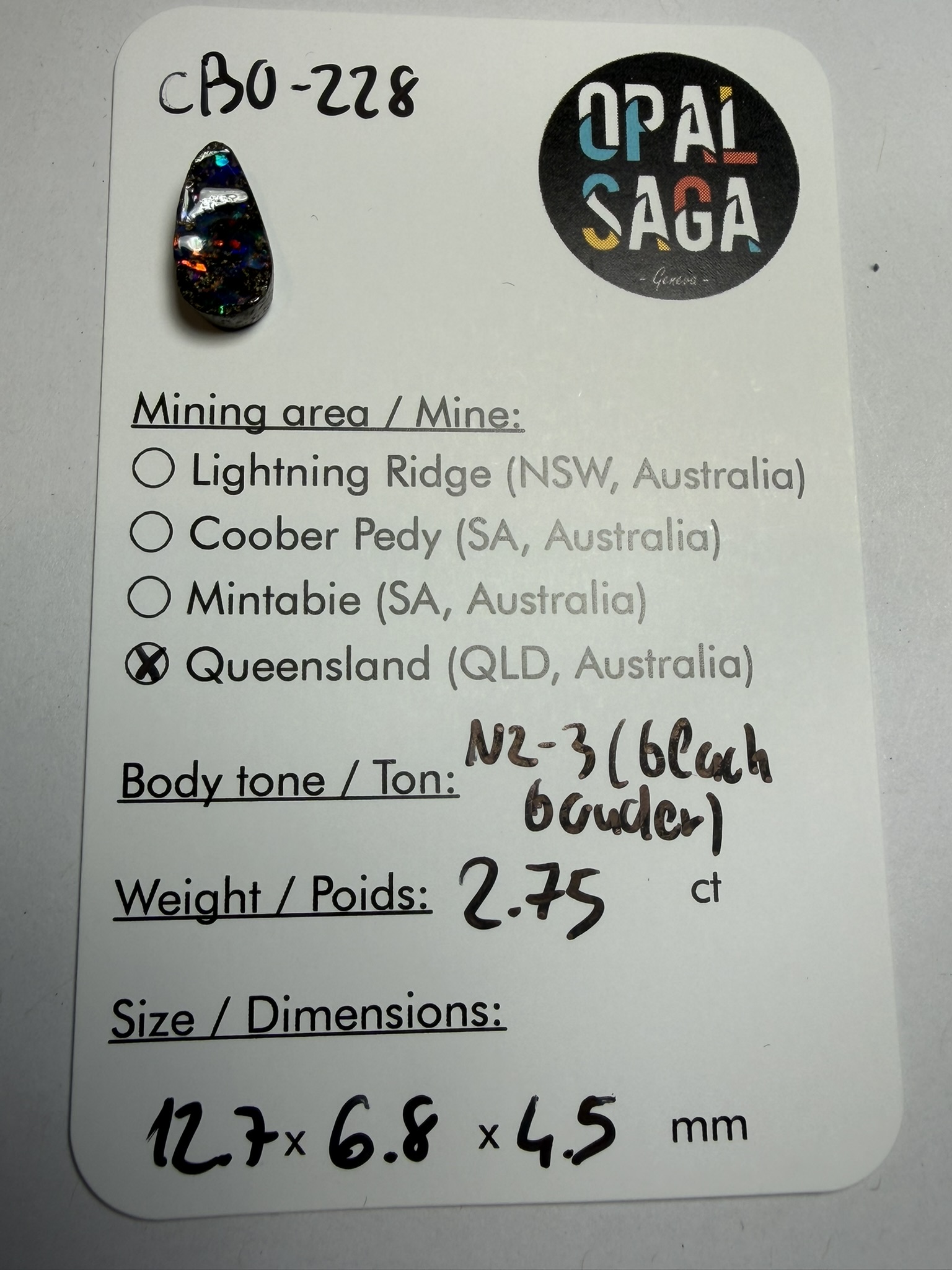 RÉSERVÉ - Opale boulder australienne de 2.75 ct (CBO-228) – Image 5